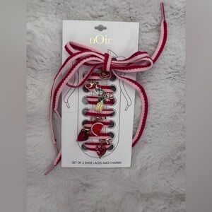 nOir Jewelry Red and Pink Shoe Lace Set with Charms